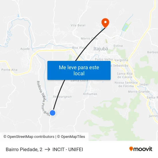 Bairro Piedade, 2 to INCIT - UNIFEI map