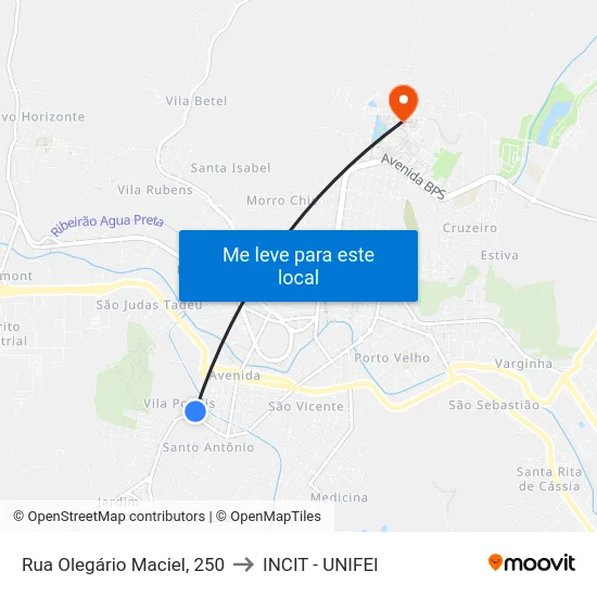 Rua Olegário Maciel, 250 to INCIT - UNIFEI map