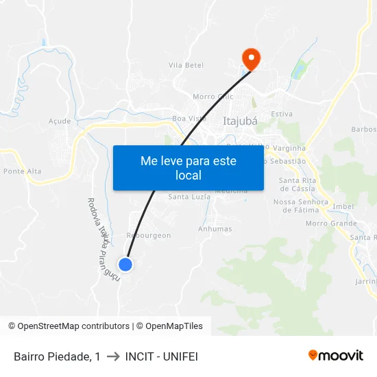 Bairro Piedade, 1 to INCIT - UNIFEI map