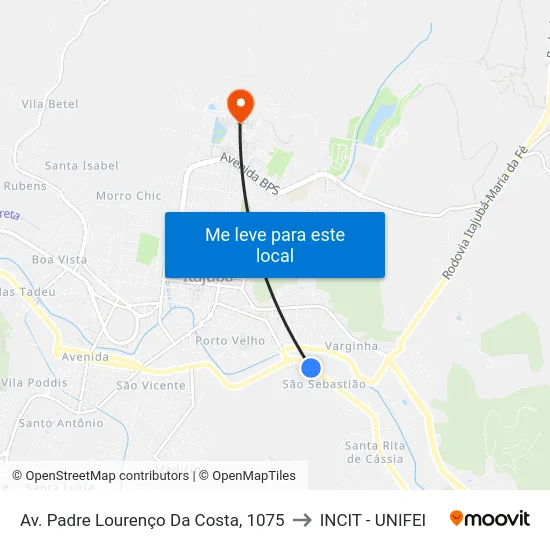 Av. Padre Lourenço Da Costa, 1075 to INCIT - UNIFEI map