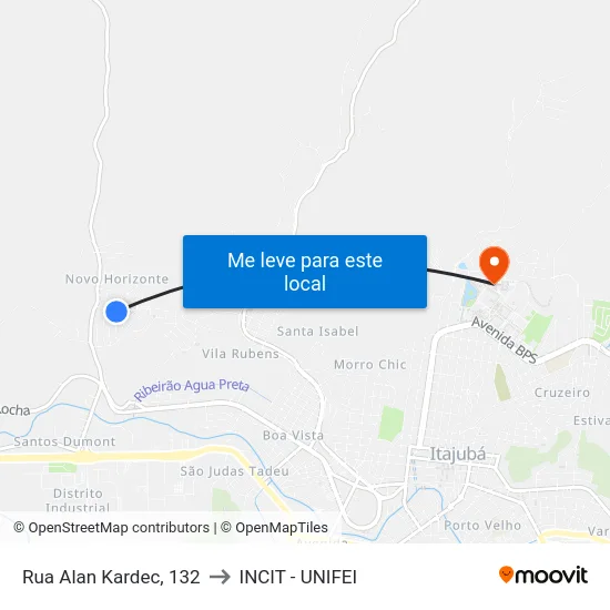 Rua Alan Kardec, 132 to INCIT - UNIFEI map