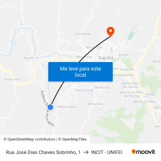 Rua José Dias Chaves Sobrinho, 1 to INCIT - UNIFEI map