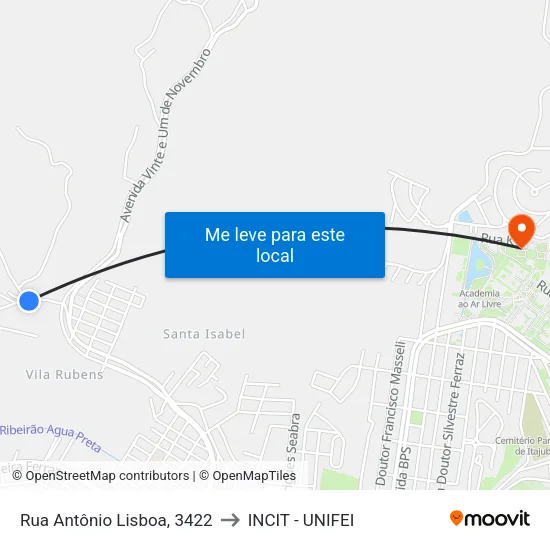 Rua Antônio Lisboa, 3422 to INCIT - UNIFEI map