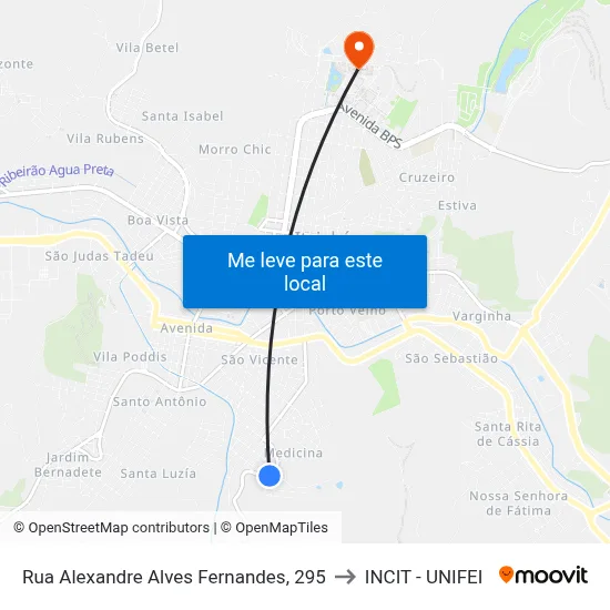 Rua Alexandre Alves Fernandes, 295 to INCIT - UNIFEI map