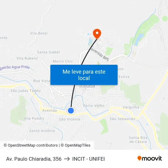 Av. Paulo Chiaradia, 356 to INCIT - UNIFEI map
