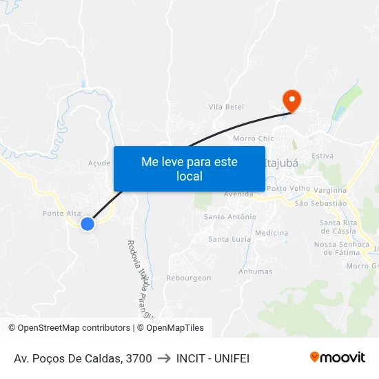 Av. Poços De Caldas, 3700 to INCIT - UNIFEI map