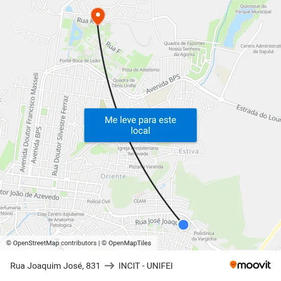 Rua Joaquim José, 831 to INCIT - UNIFEI map