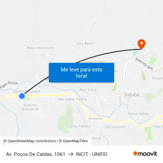 Av. Poços De Caldas, 1061 to INCIT - UNIFEI map