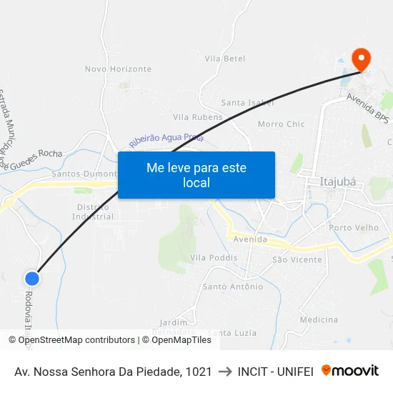 Av. Nossa Senhora Da Piedade, 1021 to INCIT - UNIFEI map