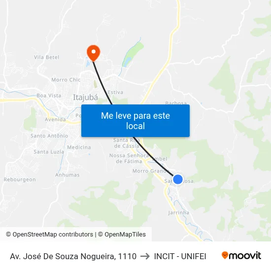 Av. José De Souza Nogueira, 1110 to INCIT - UNIFEI map