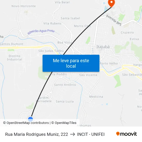 Rua Maria Rodrigues Muniz, 222 to INCIT - UNIFEI map