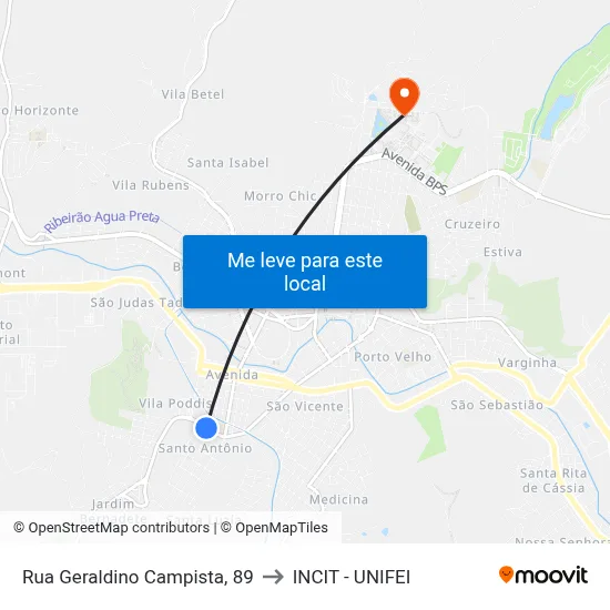 Rua Geraldino Campista, 89 to INCIT - UNIFEI map