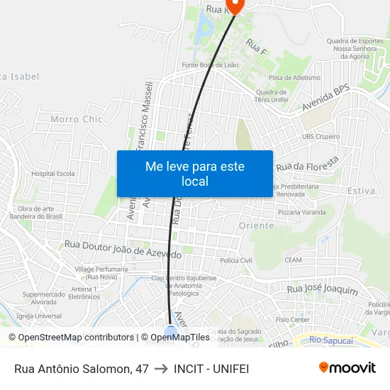 Rua Antônio Salomon, 47 to INCIT - UNIFEI map