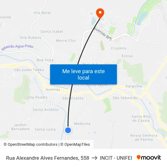 Rua Alexandre Alves Fernandes, 558 to INCIT - UNIFEI map