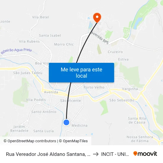 Rua Vereador José Aldano Santana, 814 to INCIT - UNIFEI map