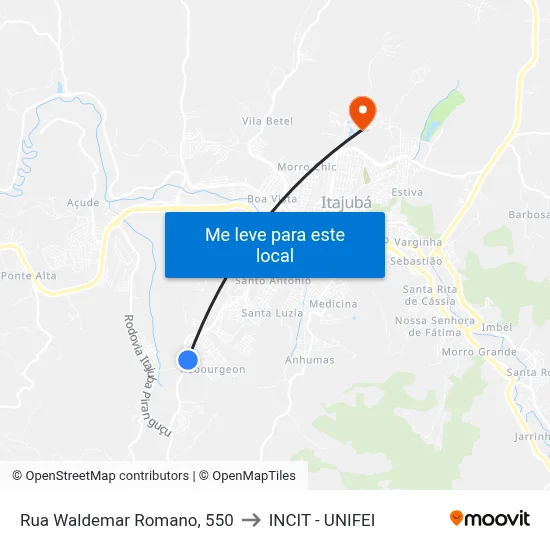 Rua Waldemar Romano, 550 to INCIT - UNIFEI map
