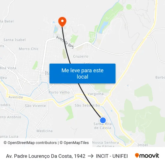 Av. Padre Lourenço Da Costa, 1942 to INCIT - UNIFEI map