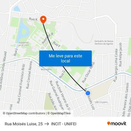 Rua Moisés Luise, 25 to INCIT - UNIFEI map