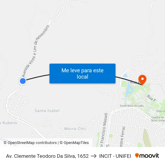 Av. Clemente Teodoro Da Silva, 1652 to INCIT - UNIFEI map