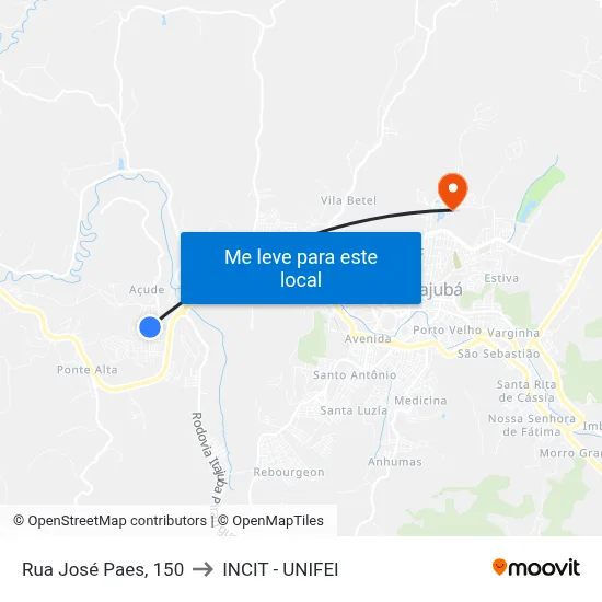 Rua José Paes, 150 to INCIT - UNIFEI map