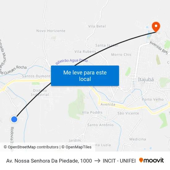 Av. Nossa Senhora Da Piedade, 1000 to INCIT - UNIFEI map