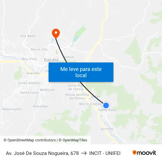 Av. José De Souza Nogueira, 678 to INCIT - UNIFEI map