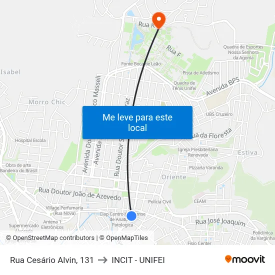 Rua Cesário Alvin, 131 to INCIT - UNIFEI map