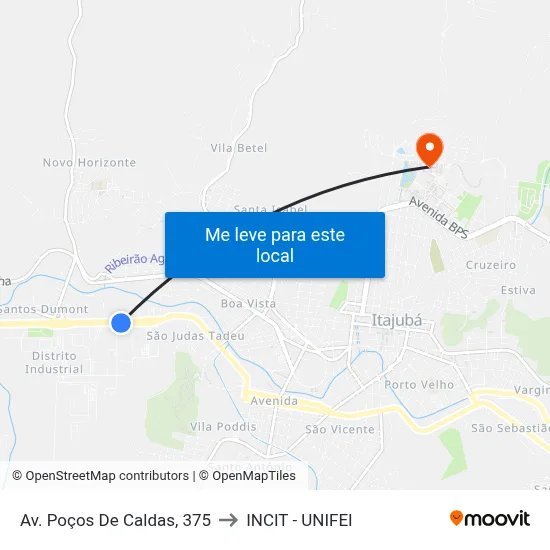 Av. Poços De Caldas, 375 to INCIT - UNIFEI map