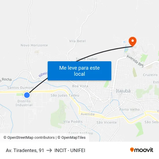 Av. Tiradentes, 91 to INCIT - UNIFEI map