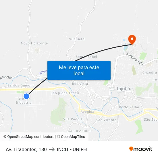 Av. Tiradentes, 180 to INCIT - UNIFEI map