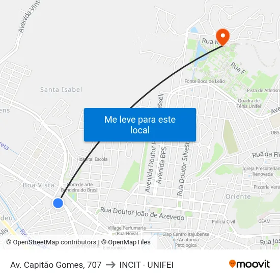 Av. Capitão Gomes, 707 to INCIT - UNIFEI map