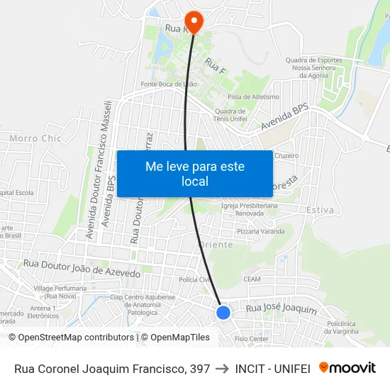 Rua Coronel Joaquim Francisco, 397 to INCIT - UNIFEI map