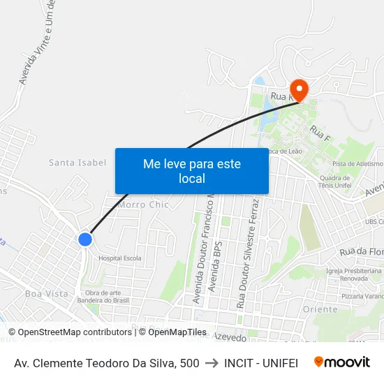 Av. Clemente Teodoro Da Silva, 500 to INCIT - UNIFEI map