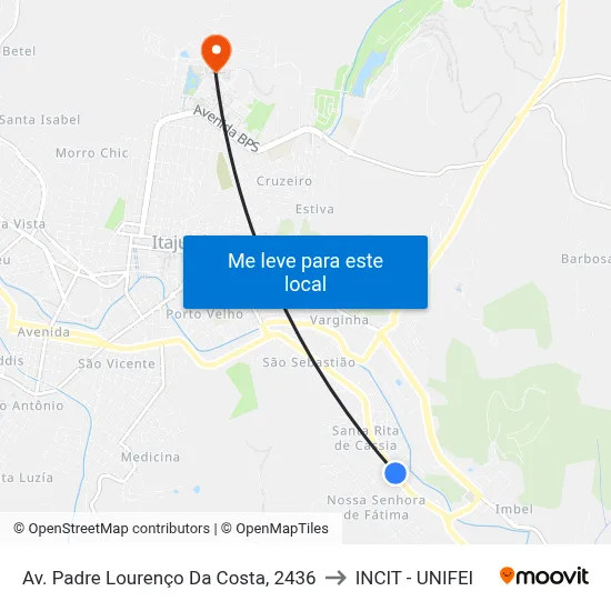 Av. Padre Lourenço Da Costa, 2436 to INCIT - UNIFEI map