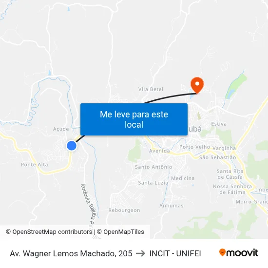 Av. Wagner Lemos Machado, 205 to INCIT - UNIFEI map