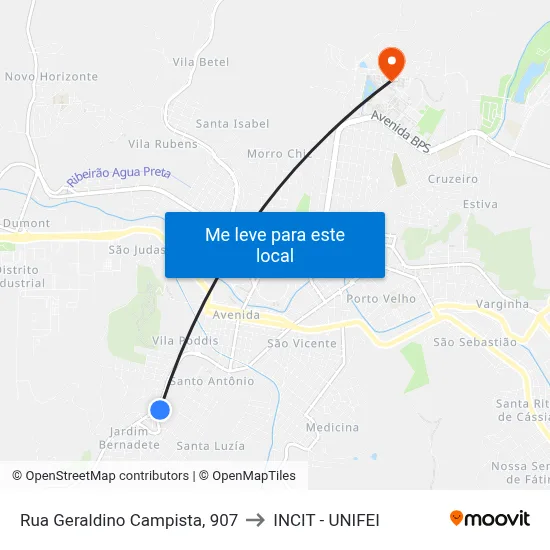Rua Geraldino Campista, 907 to INCIT - UNIFEI map