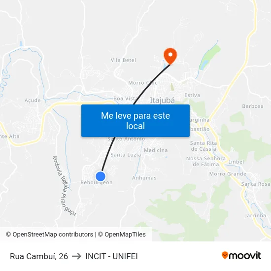 Rua Cambuí, 26 to INCIT - UNIFEI map