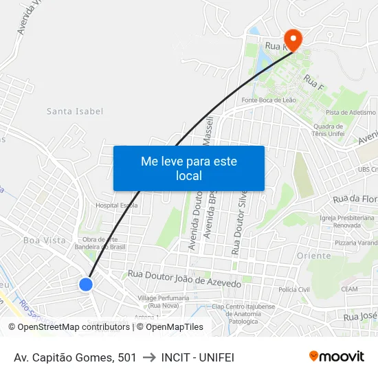 Av. Capitão Gomes, 501 to INCIT - UNIFEI map