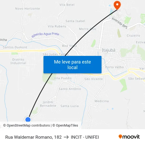 Rua Waldemar Romano, 182 to INCIT - UNIFEI map