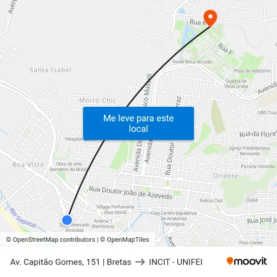 Av. Capitão Gomes, 151 | Bretas to INCIT - UNIFEI map