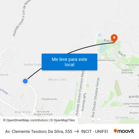 Av. Clemente Teodoro Da Silva, 555 to INCIT - UNIFEI map