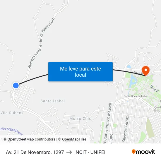 Av. 21 De Novembro, 1297 to INCIT - UNIFEI map