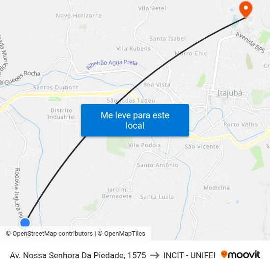 Av. Nossa Senhora Da Piedade, 1575 to INCIT - UNIFEI map
