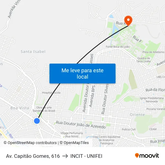 Av. Capitão Gomes, 616 to INCIT - UNIFEI map