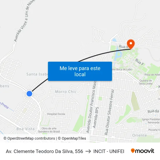 Av. Clemente Teodoro Da Silva, 556 to INCIT - UNIFEI map