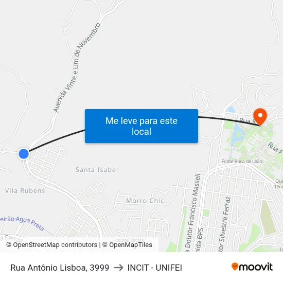 Rua Antônio Lisboa, 3999 to INCIT - UNIFEI map
