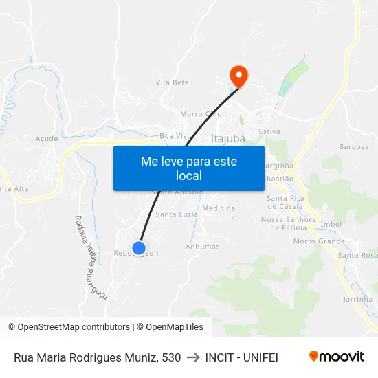 Rua Maria Rodrigues Muniz, 530 to INCIT - UNIFEI map