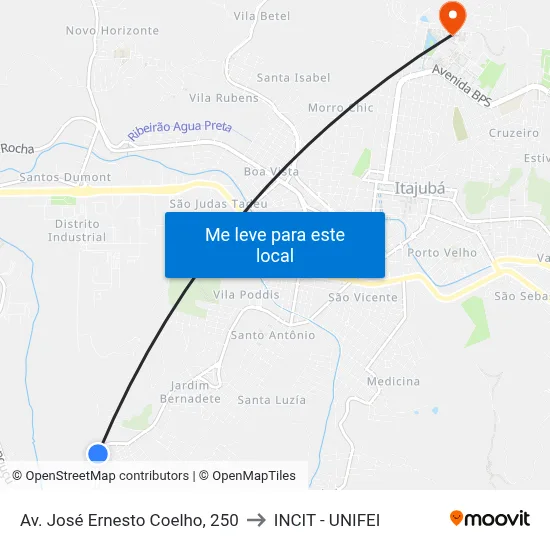 Av. José Ernesto Coelho, 250 to INCIT - UNIFEI map