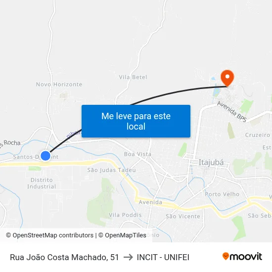 Rua João Costa Machado, 51 to INCIT - UNIFEI map