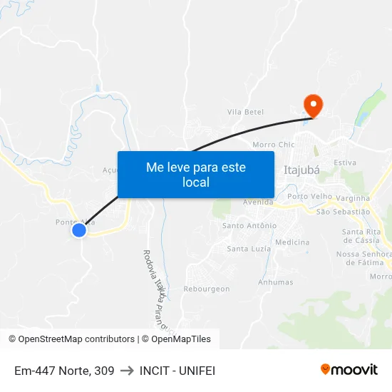 Em-447 Norte, 309 to INCIT - UNIFEI map